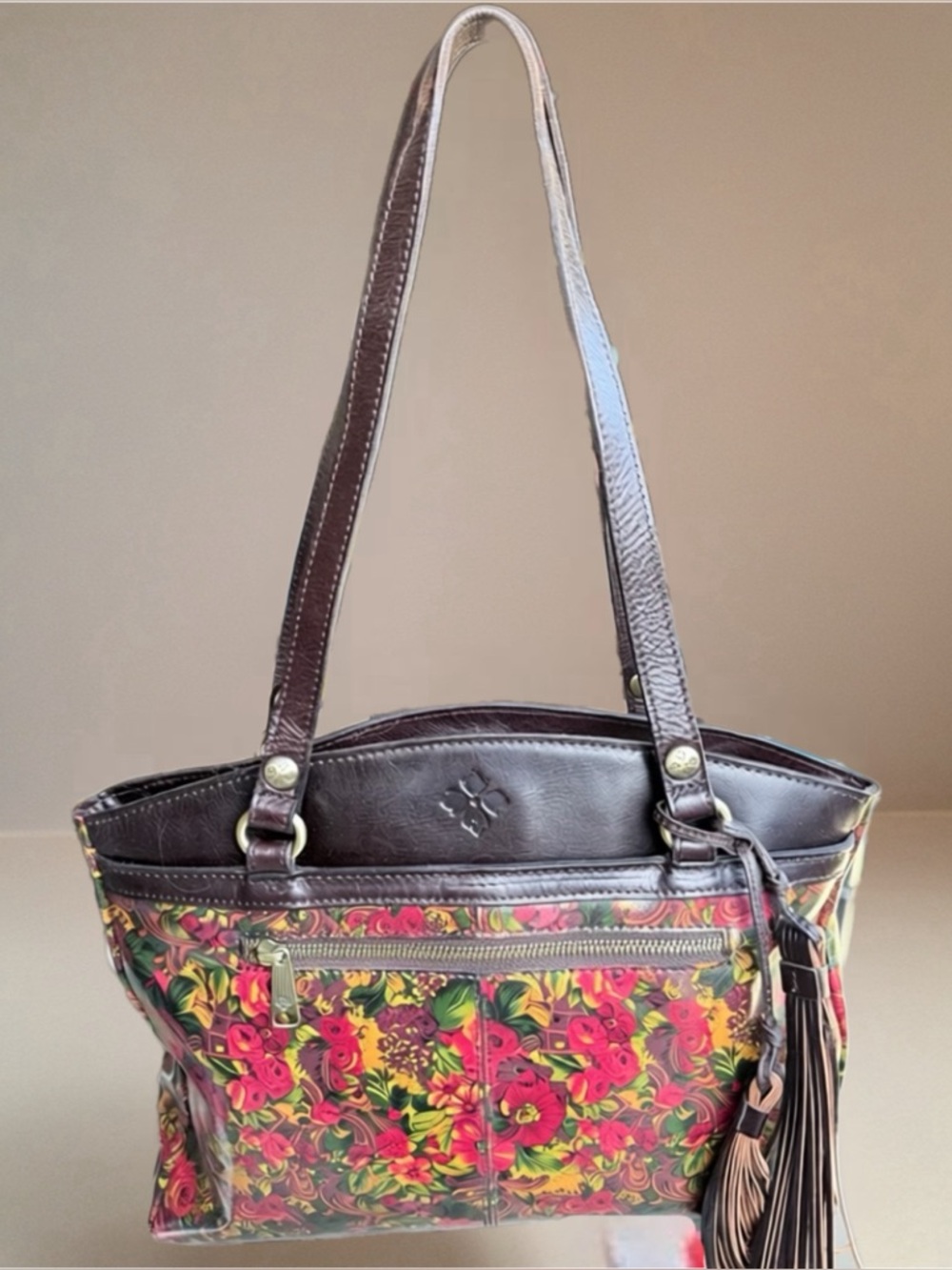 Patricia Nash Red Floral Leather Shoulder Bag